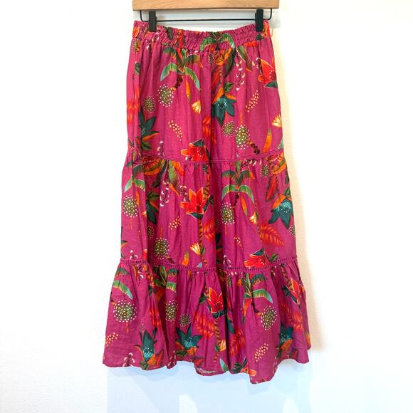 Rachel Roy Pink Floral Tropical Linen Blend Tiered Maxi Skirt Medium - Picture 2 of 10
